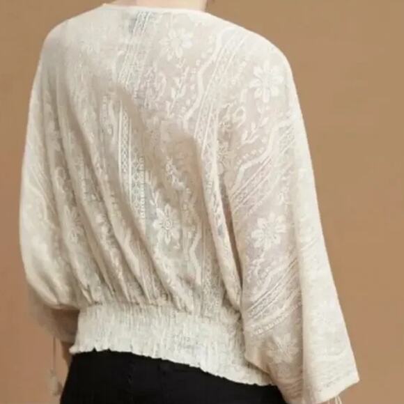 Vineet Bahl Lona Top Womens Sz Small Cream Black Tassels Lace Boho Anthro *FLAW - Picture 5 of 11